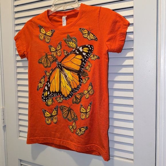 Live and Tell L•A•T Apparel Girl's Youth Small Butterfly Tshirt Top Orange AMOS - Picture 2 of 9
